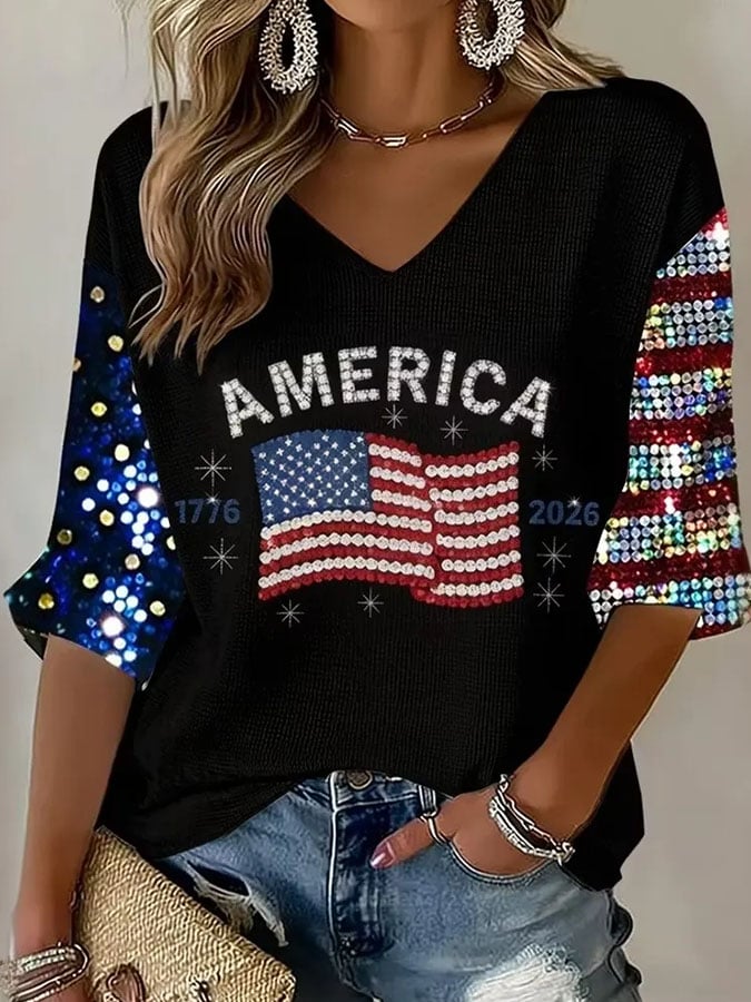 Women's Casual Printed Waffle Top