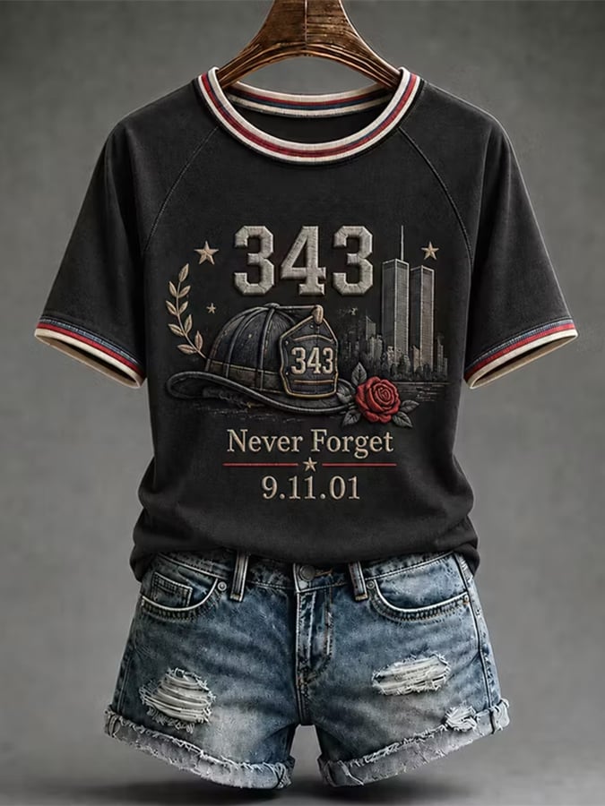 Women's 911 Never Forget Round Neck Raglan Sleeve T-Shirt