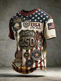 Men'S Casual Crew Neck Short-Sleeve T-Shirt With Usa 250th Anniversary Print