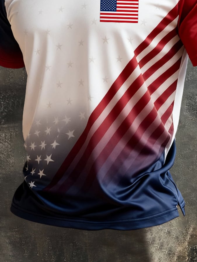 Men's Retro Patriotic Color-Block Crew Neck Short-Sleeve T-Shirt