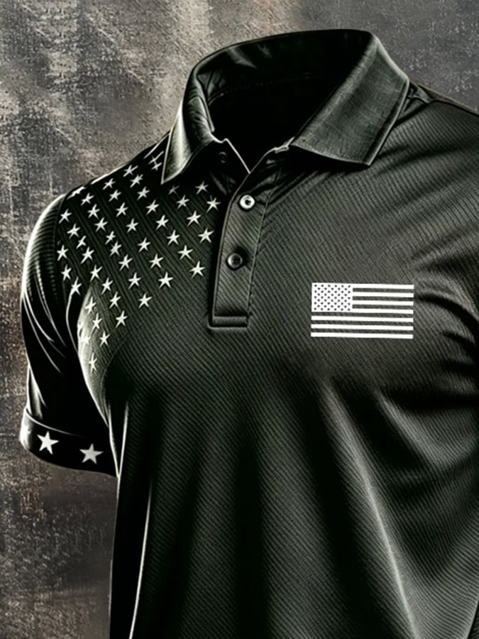 Men's Retro "Patriot" Color-Block Short-Sleeve Polo Shirt