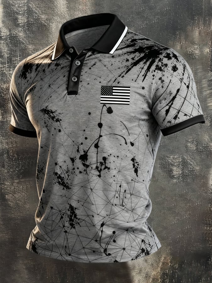 Men's Retro "Patriot" Color-Block Short-Sleeve Polo Shirt