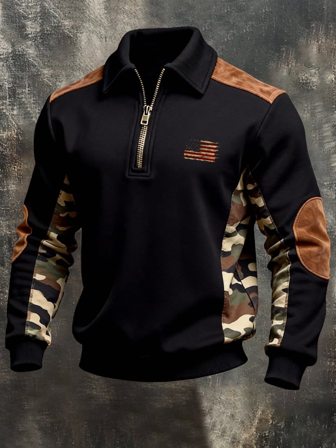 Men's Vintage Color-Block Zip-Up Sweatshirt