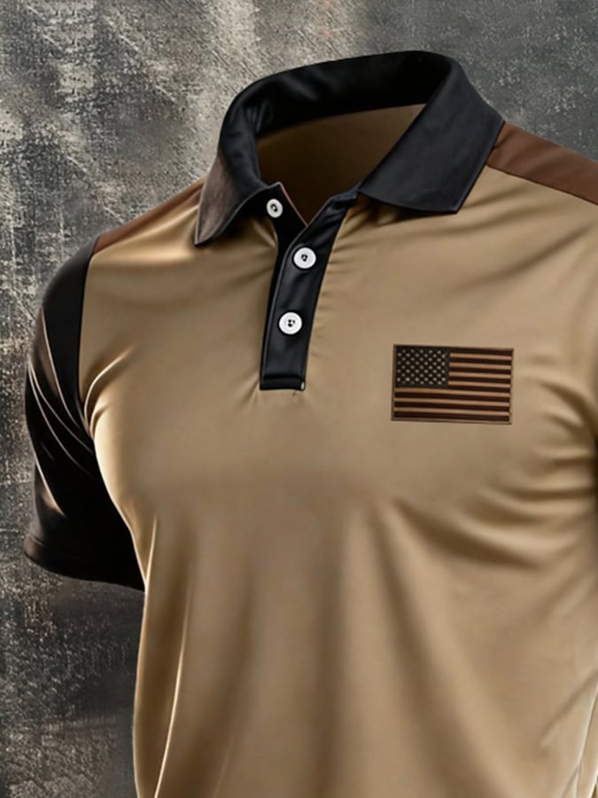 Men's Retro "Patriot" Color-Block Short-Sleeve Polo Shirt