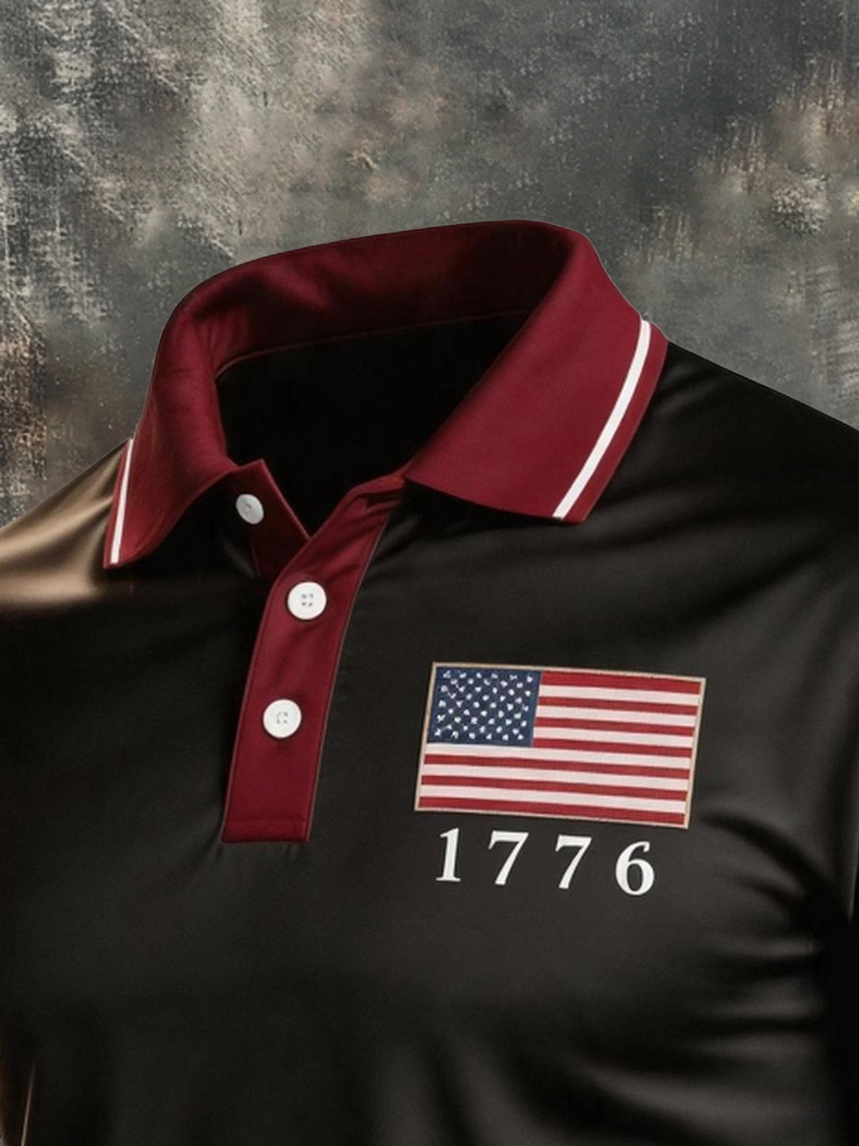 Men's Retro Patriotic Color-Block Short-Sleeve Polo Shirt