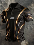 Men's Retro Patriotic Color-Block Short-Sleeve Polo Shirt