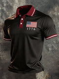 Men's Retro Patriotic Color-Block Short-Sleeve Polo Shirt