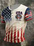 Men's 250th Anniversary of the Founding of the United States Printed Casual Henley Shirt