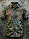 Men's Casual Retro Print Short-Sleeve Shirt